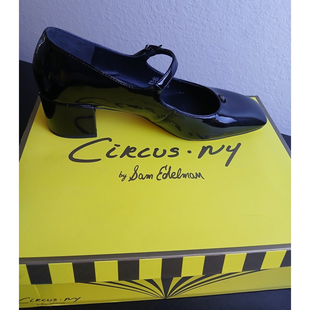 Circus NY by Sam Edelman Black Patent Mary Jane Square Toe Block Heel 9M NEW